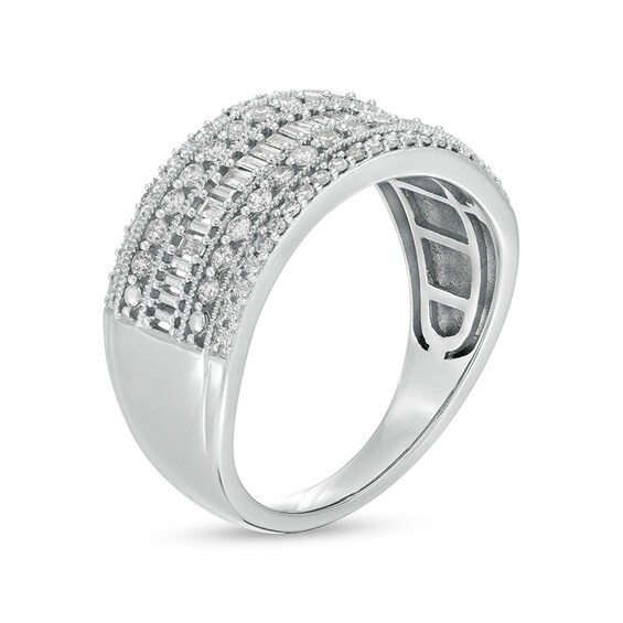 Previously Owned - 1/2 CT. T.w. Baguette and Round Diamond Multi-Row Anniversary Band in 10K White Gold
