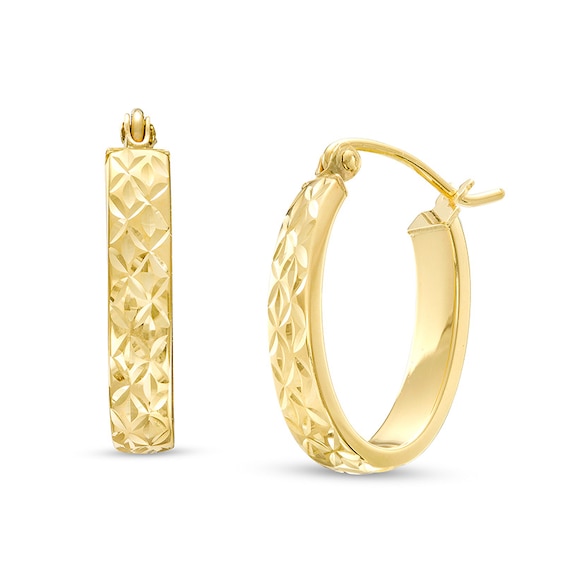 Previously Owned - Diamond-Cut Oval Tube Hoop Earrings in 14K Gold