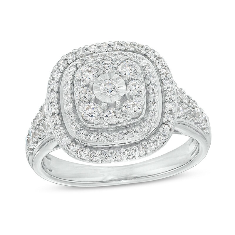 Main Image 1 of Previously Owned - 1 CT. T.W. Diamond Triple Cushion-Shaped Double Frame Ring in 10K White Gold