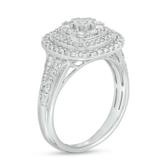 Previously Owned - 1 CT. T.w. Diamond Triple Cushion-Shaped Double Frame Ring in 10K White Gold