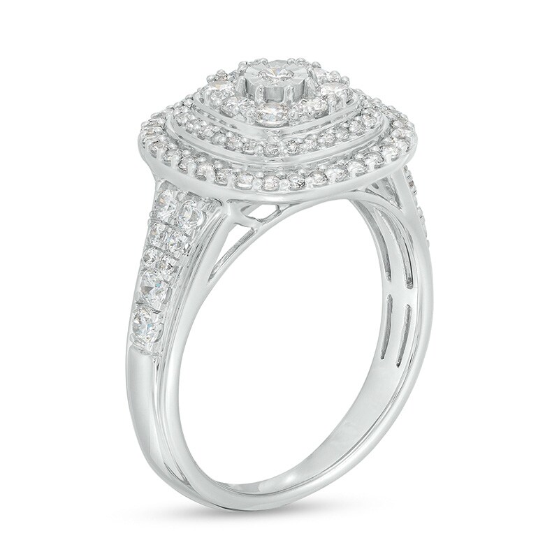 Main Image 3 of Previously Owned - 1 CT. T.W. Diamond Triple Cushion-Shaped Double Frame Ring in 10K White Gold