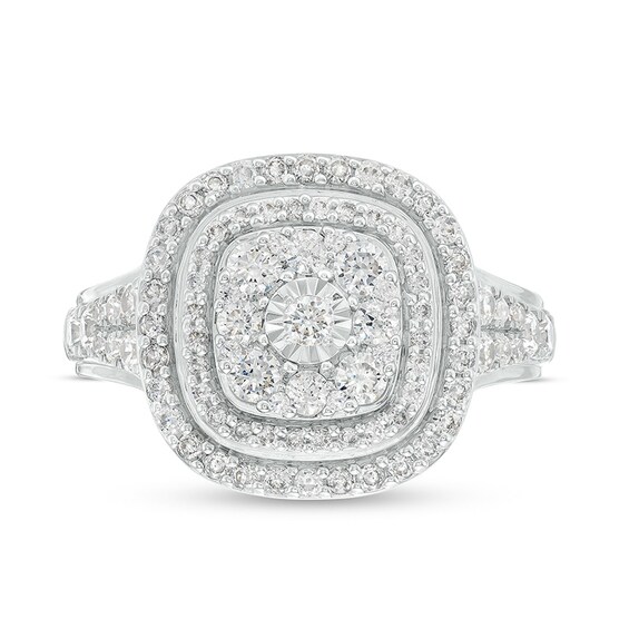 Previously Owned - 1 CT. T.w. Diamond Triple Cushion-Shaped Double Frame Ring in 10K White Gold