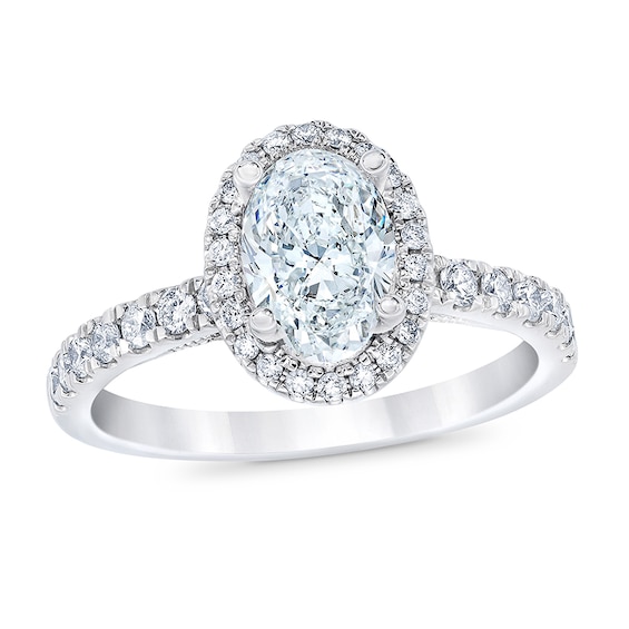 Previously Owned - Royal AsscherÂ® 1-1/2 CT. T.w. Oval Diamond Frame Engagement Ring in 14K White Gold