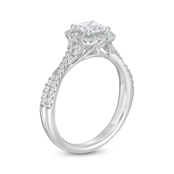Previously Owned - 1 CT. T.w. Princess-Cut Diamond Frame Crossover Shank Engagement Ring in Platinum (I/Si2)