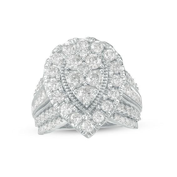 Previously Owned - 3 CT. T.w. Pear-Shaped Multi-Diamond Frame Vintage-Style Engagement Ring in 14K White Gold