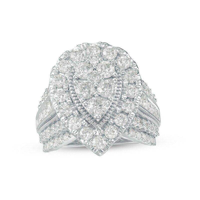 Main Image 1 of Previously Owned - 3 CT. T.W. Pear-Shaped Multi-Diamond Frame Vintage-Style Engagement Ring in 14K White Gold