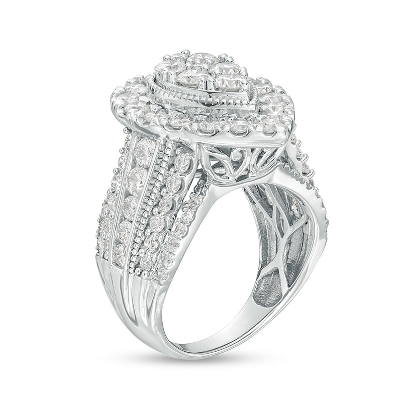 Main Image 3 of Previously Owned - 3 CT. T.W. Pear-Shaped Multi-Diamond Frame Vintage-Style Engagement Ring in 14K White Gold