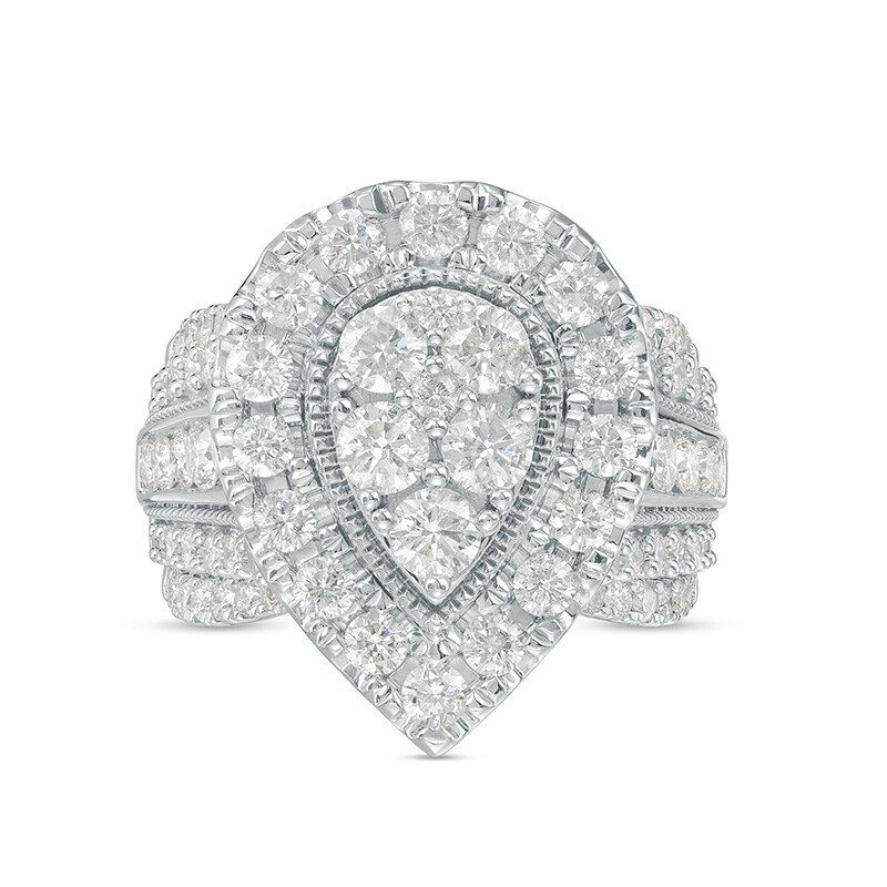 Main Image 4 of Previously Owned - 3 CT. T.W. Pear-Shaped Multi-Diamond Frame Vintage-Style Engagement Ring in 14K White Gold