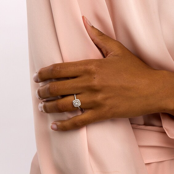 Previously Owned - 1/4 CT. T.w. Diamond Double Cushion-Shaped Frame Engagement Ring in 10K White Gold (J/I3)