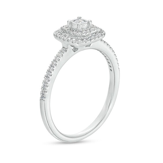 Previously Owned - 1/4 CT. T.w. Diamond Double Cushion-Shaped Frame Engagement Ring in 10K White Gold (J/I3)