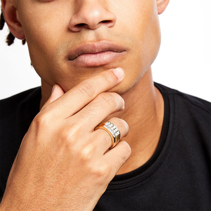 Main Image 2 of Previously Owned - 3/4 CT. T.W. Diamond Quadruple Row Stepped Shank Band in 10K Gold