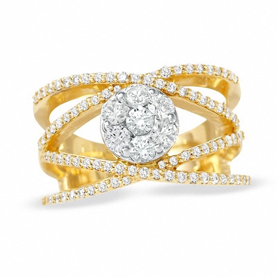 Previously Owned - 1 CT. T.w. Multi-Diamond Crossover Ring in 14K Two-Tone Gold