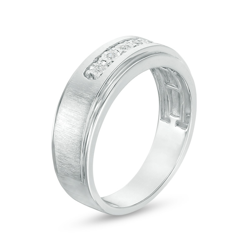 Main Image 2 of Previously Owned - 1/20 CT. T.W. Diamond Five Stone Satin Wedding Band in 10K White Gold