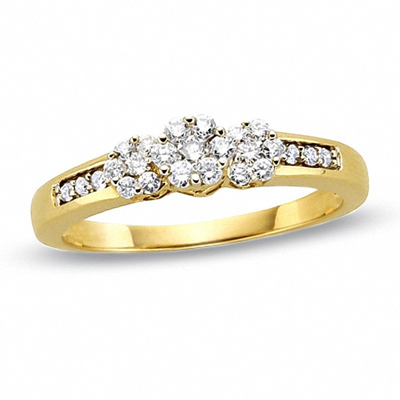 Main Image 1 of Previously Owned - 1/5 CT. T.W. Diamond Flower Three Stone Ring in 10K Gold