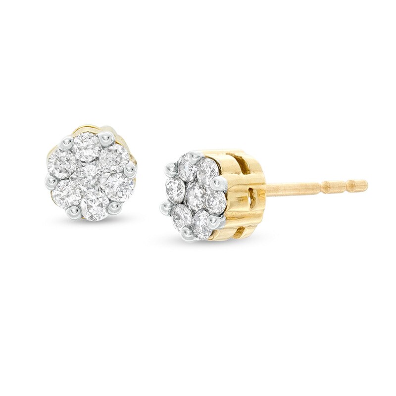 Main Image 1 of Previously Owned - 1/4 CT. T.W. Diamond Flower Earrings in 14K Gold