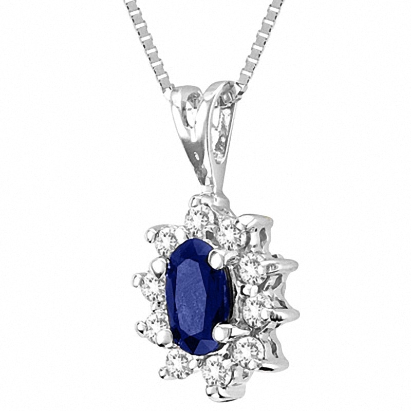 Main Image 2 of Previously Owned - Oval Blue Sapphire and 1/8 CT. T.W. Diamond Pendant in 14K White Gold - 16"