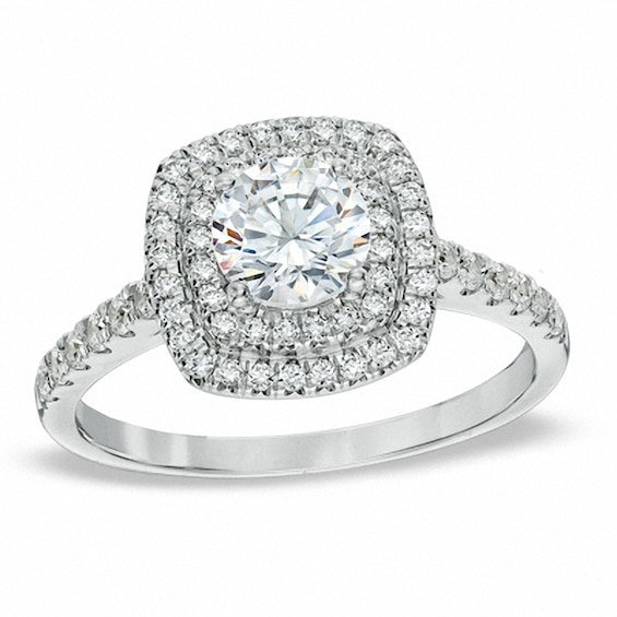 Previously Owned - 1-1/5 CT. T.w. Diamond Square Double Frame Engagement Ring in 14K White Gold