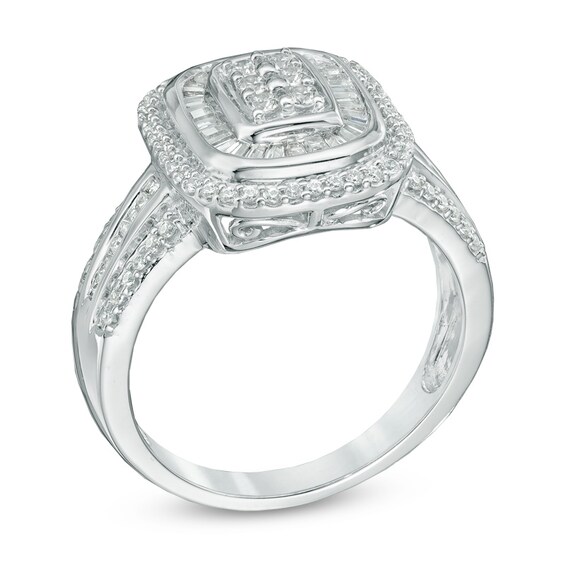 Previously Owned - 3/4 CT. T.w. Multi-Diamond Rectangular Double Frame Ring in 10K White Gold