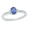 Thumbnail Image 1 of Previously Owned - Oval Tanzanite and 1/10 CT. T.W. Diamond Frame Engagement Ring in 14K White Gold