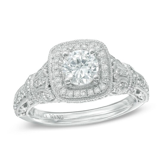 Previously Owned - Vera Wang Love Collection 1-1/5 CT. T.w. Diamond Frame Vintage-Style Engagement Ring in 14K White Gold