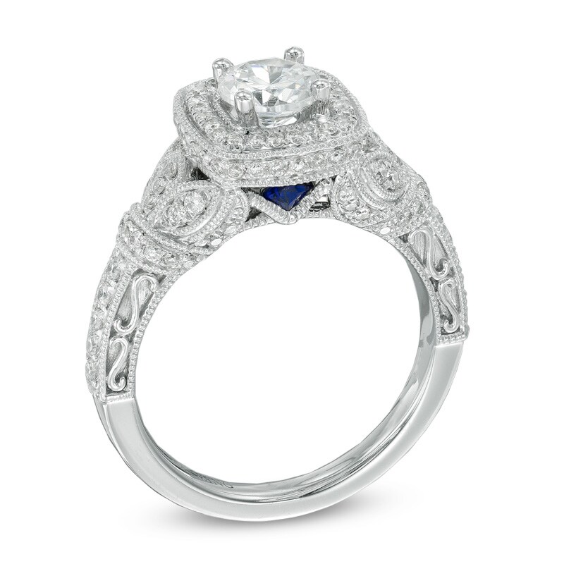 Main Image 2 of Previously Owned - Vera Wang Love Collection 1-1/5 CT. T.W. Diamond Frame Vintage-Style Engagement Ring in 14K White Gold