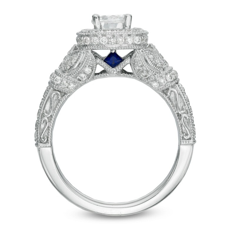 Main Image 3 of Previously Owned - Vera Wang Love Collection 1-1/5 CT. T.W. Diamond Frame Vintage-Style Engagement Ring in 14K White Gold