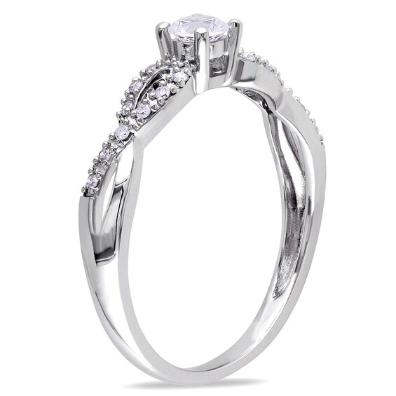 Previously Owned - 3.5mm Lab-Created White Sapphire and 1/15 CT. T.w. Diamond Promise Ring in 10K White Gold