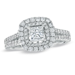 Previously Owned - Vera Wang Love Collection 1-1/2 CT. T.W. Princess-Cut Diamond Frame Split Shank Ring in 14K White Gold