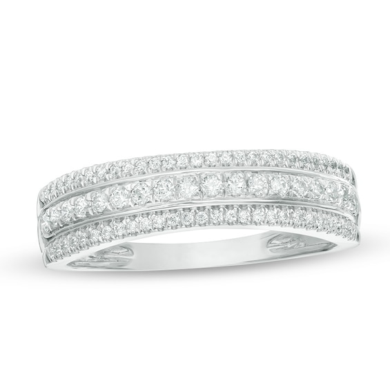 Previously Owned - 1/3 CT. T.w. Diamond Three Row Wedding Band in 10K White Gold