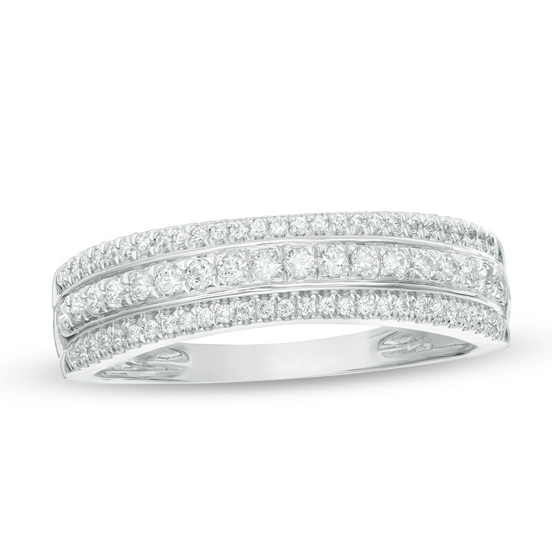Main Image 1 of Previously Owned - 1/3 CT. T.W. Diamond Three Row Wedding Band in 10K White Gold
