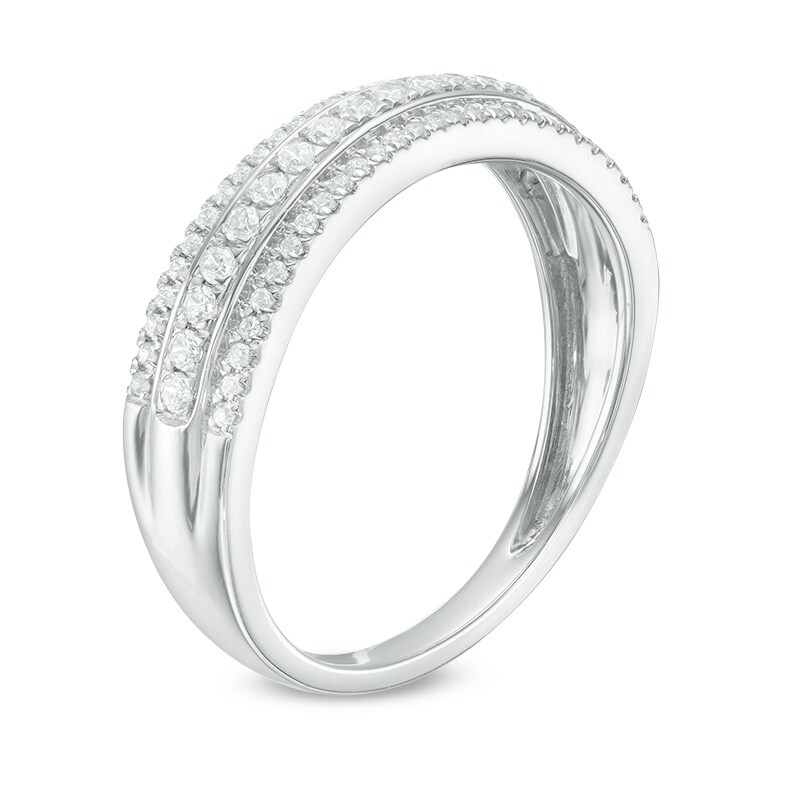 Main Image 2 of Previously Owned - 1/3 CT. T.W. Diamond Three Row Wedding Band in 10K White Gold