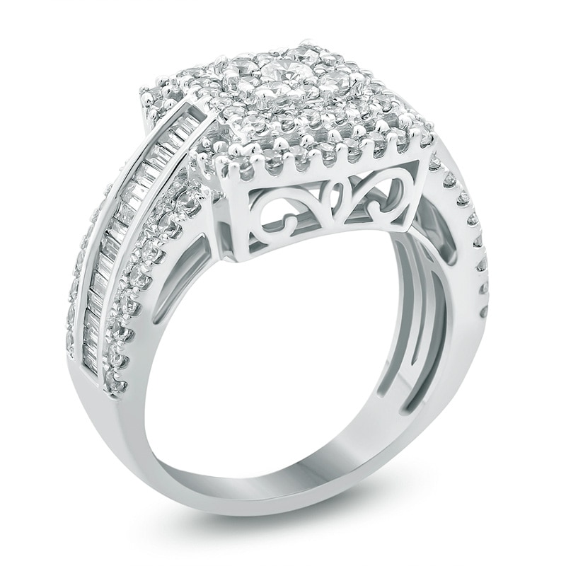 Main Image 2 of Previously Owned - 1-1/2 CT. T.W. Composite Diamond Square Frame Multi-Row Shank Engagement Ring in 10K White Gold