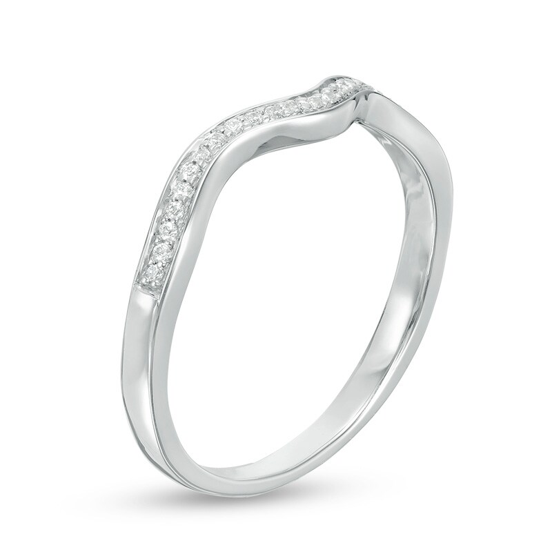 Main Image 2 of Previously Owned - 1/15 CT. T.W. Diamond Wavy Contour Wedding Band in 10K White Gold