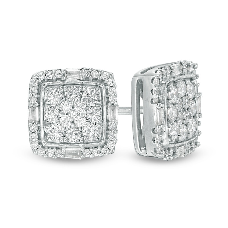 Main Image 1 of Previously Owned - 1/2 CT. T.W. Composite Diamond Cushion Frame Stud Earrings in 10K White Gold