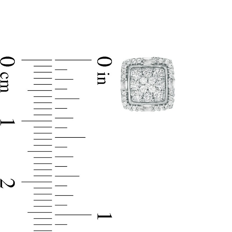 Main Image 2 of Previously Owned - 1/2 CT. T.W. Composite Diamond Cushion Frame Stud Earrings in 10K White Gold