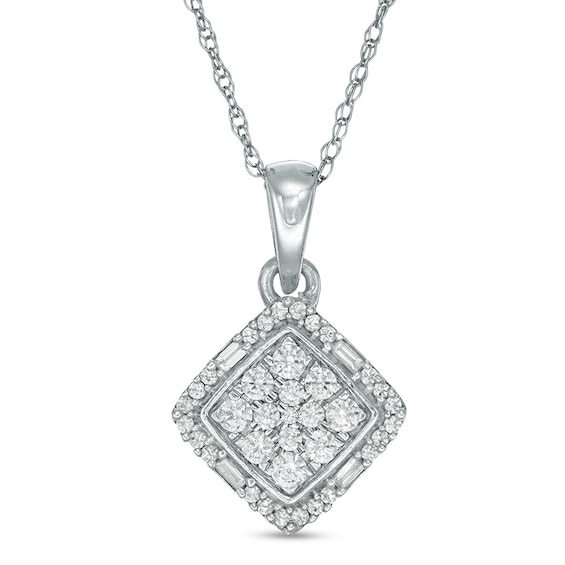 Previously Owned - 1/4 CT. T.w. Multi-Diamond Tilted Square Frame Pendant in 10K White Gold