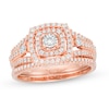Thumbnail Image 1 of Previously Owned - 1/2 CT. T.W. Diamond Double Cushion Frame Vintage-Style Bridal Set in 10K Rose Gold