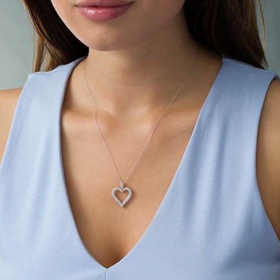 Previously Owned - 1/2 CT. T.w. Diamond Heart Outline Pendant in 10K White Gold