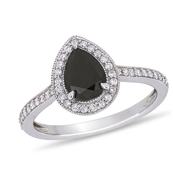 Previously Owned - 1-1/5 CT. T.w. Pear Black and White Diamond Frame Vintage-Style Engagement Ring in 10K White Gold