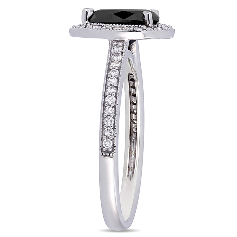 Main Image 3 of Previously Owned - 1-1/5 CT. T.W. Pear Black and White Diamond Frame Vintage-Style Engagement Ring in 10K White Gold