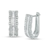 Thumbnail Image 1 of Previously Owned - 1/2 CT. T.W. Baguette and Round Diamond Three-Row Hoop Earrings in Sterling Silver