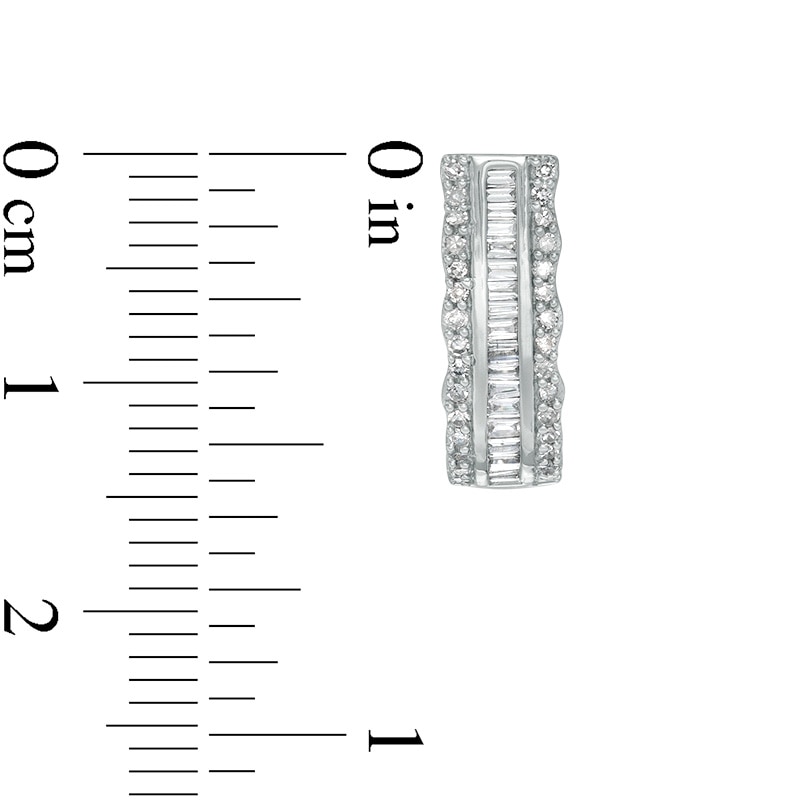 Main Image 3 of Previously Owned - 1/2 CT. T.W. Baguette and Round Diamond Three-Row Hoop Earrings in Sterling Silver