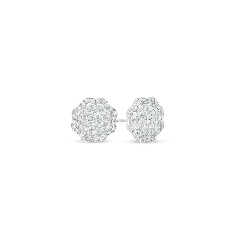Main Image 1 of Previously Owned - 1/2 CT. T.W. Composite Diamond Flower Frame Stud Earrings in 10K White Gold
