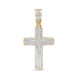 Previously Owned - 1/4 CT. T.W. Diamond Double Row Cross Necklace Charm in 10K Gold