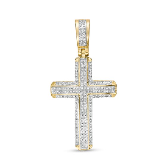 Previously Owned - Men's 1/4 CT. T.w. Diamond Double Row Cross Necklace Charm in 10K Gold
