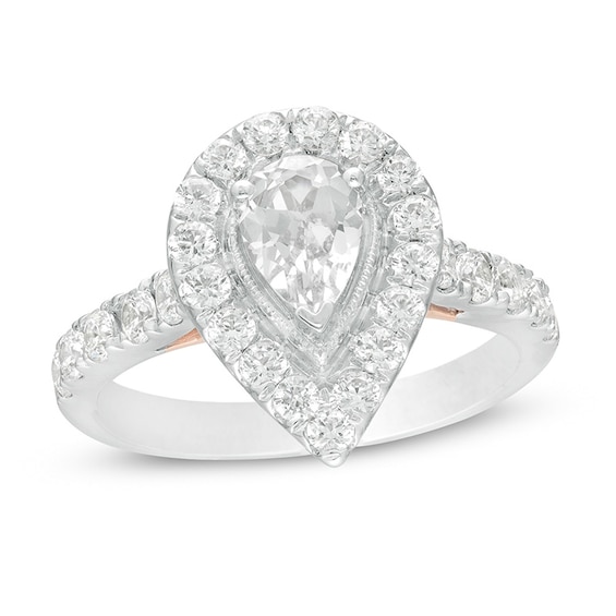 Previously Owned - 1-1/2 CT. T.w. Pear-Shaped Diamond Frame Vintage-Style Engagement Ring in 14K Two-Tone Gold