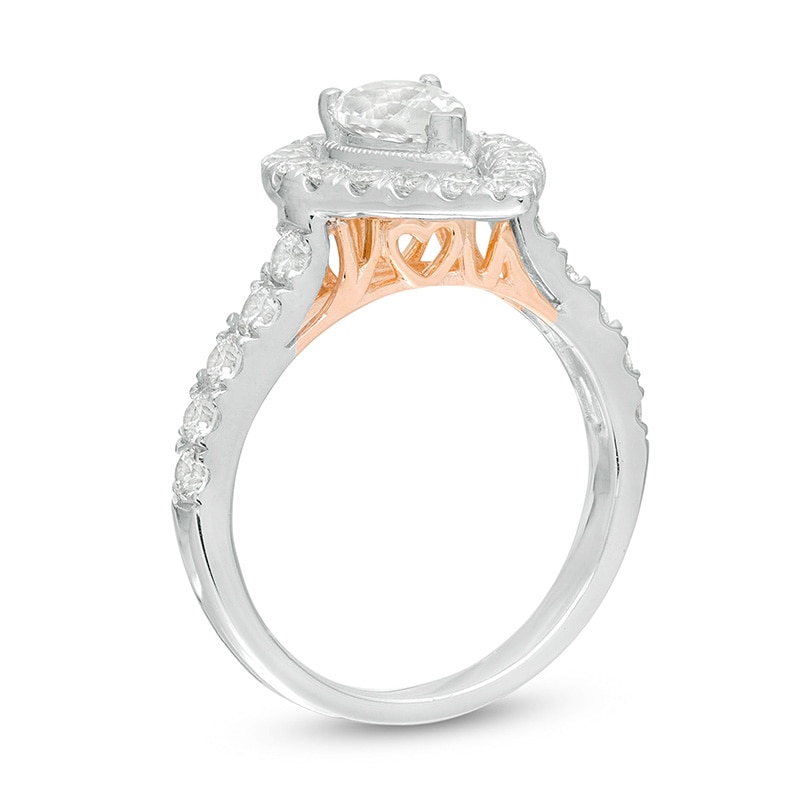 Main Image 3 of Previously Owned - 1-1/2 CT. T.W. Pear-Shaped Diamond Frame Vintage-Style Engagement Ring in 14K Two-Tone Gold
