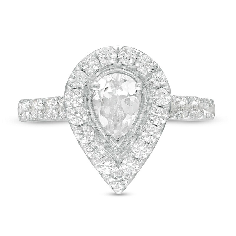 Main Image 4 of Previously Owned - 1-1/2 CT. T.W. Pear-Shaped Diamond Frame Vintage-Style Engagement Ring in 14K Two-Tone Gold