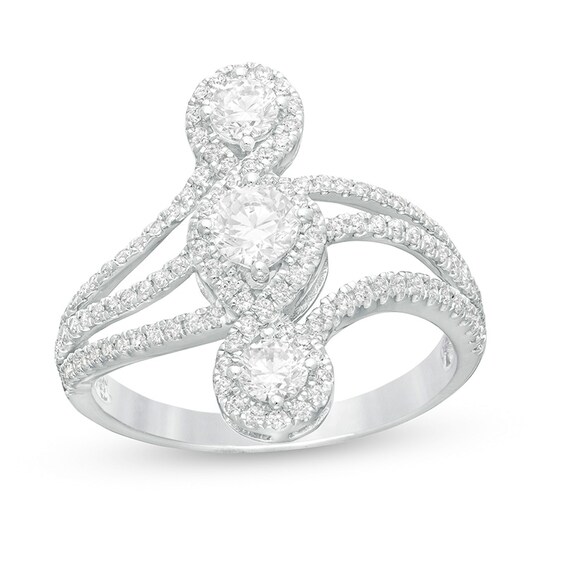Previously Owned - 3/4 CT. T.w. Diamond Past Present FutureÂ® Multi-Row Loop Twist Engagement Ring in 10K White Gold