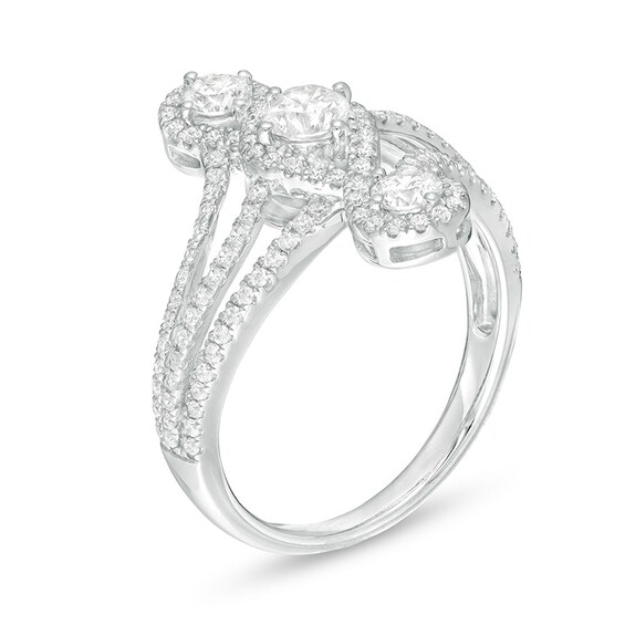Previously Owned - 3/4 CT. T.w. Diamond Past Present FutureÂ® Multi-Row Loop Twist Engagement Ring in 10K White Gold